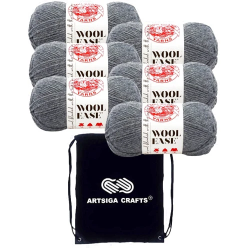 Lion Brand Yarn Lion Brand Wool Ease Oxford Grey 620-152 (6-Skeins - Same Dye Lot) Worsted Medium #4 Acrylic, Wool Yarn for Crocheting and Knitting with Project Bag