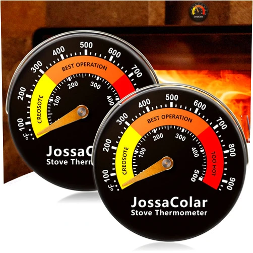 JossaColar Wood Stove Thermometer Magnetic Stove Pipe Thermometers Fireplace Temperature Gauge Flue Thermometer for Avoiding Stove Fan Damaged by Overheat (2 Pieces)