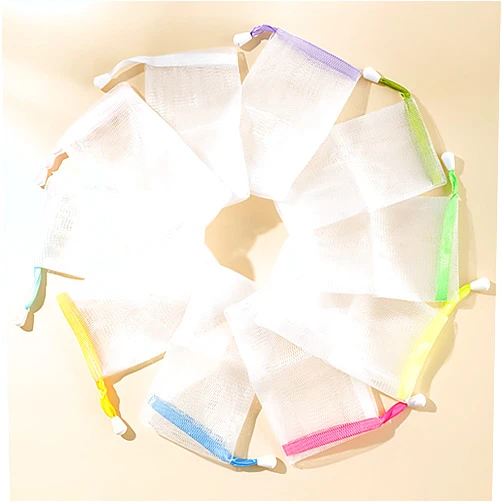 Kootinn 10 PCS Exfoliating Mesh Soap Pouch Double Layer Thicken Foam Net Soap Saver Sack Drawstring Holder Bags Bubble Mesh Bags (Multicolor)