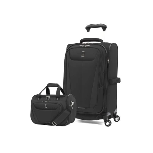 Travelpro Maxlite 5 Softside 2pc Set Expandable Carry On Luggage with 4 Spinner Wheels/Soft Underseat Tote, Lightweight Suitcase, Men and Women, Black