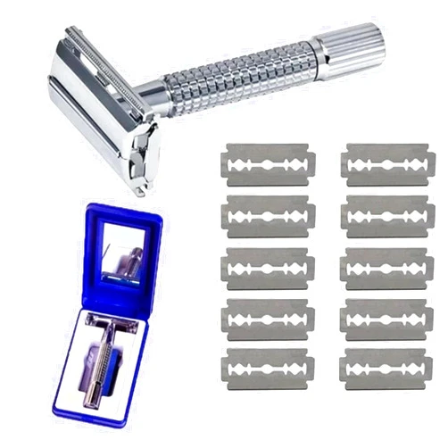 EIen Double Edge Safety Razor for Unisex, 10 Platinum Coated Double Edge Safety Razor Blade Refills Safety Razo, Women Men's Razor with a Delicate Box, Fits All Double Edge Razor holder and Razor Blades