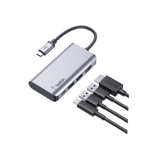 Belkin USB C Hub, 4-in-1 Multi-Port Laptop Dock with 4K HDMI, USB C Docking Station with 100 Watt Pass-Through Power Delivery, 2 X USB A Ports For MacBook Pro, Air, iPad Pro, Chromebook and More