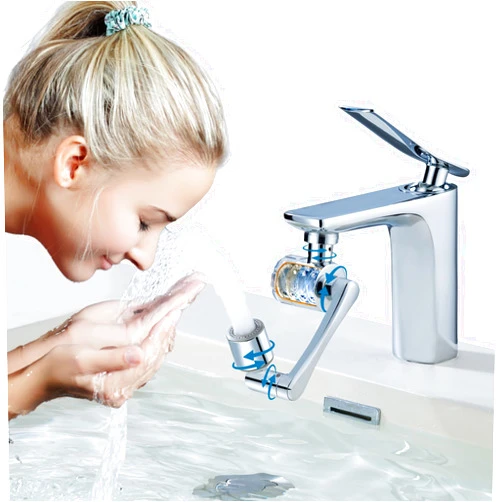 Wraito Improved Swivel and Additional Filters! 1440° Rotating Sink Faucet Aerator - 4 Replaceable Water Purifiers, 1080° +360°Tap Extender, 2 Spray Modes, Solid Brass Arm for Kitchen/Bathroom Face/Eye Wash