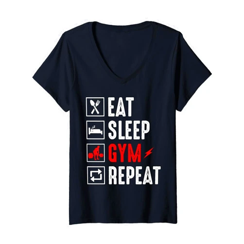 VitalVibes Womens Eat Sleep Gym Repeat V-Neck T-Shirt