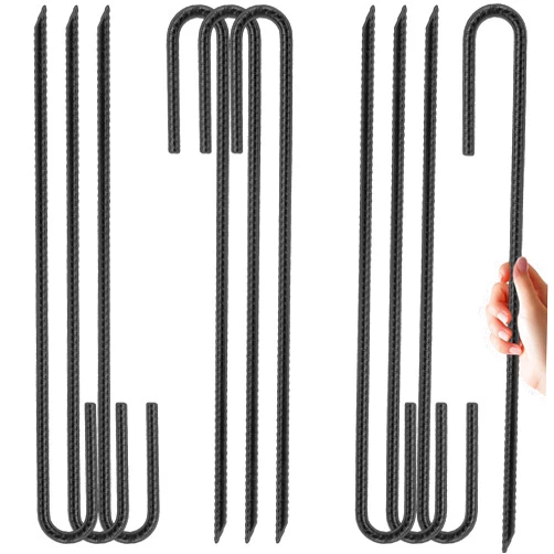 Kingsyard 10 Pack Multi-Purpose Garden Stakes, 12 Inch Galvanized Steel J Shape Hook Rebar Stakes, 1/4 Inch Diameter Metal Stake for Ground, Yard, Hoses Landscape, Fences, Tents Ground Anchors, Black