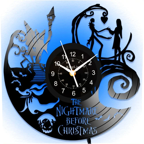 KingLive Jack Decor Night Light Wall Clocks, 12 Inch LED 7-Color Night Lamp Vinyl Record Clock, Cartoon Movie Theme Wall Decor Art, Vintage Aesthetics Room Decor Clock for Living Room