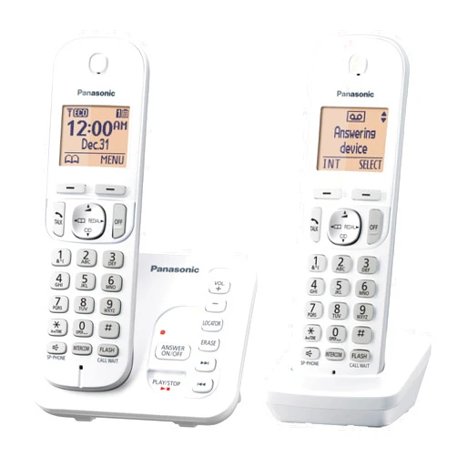 Panasonic 2 Handset Cordless Phone with Digital Answering System and Caller ID, Expandable Up to 6 Handsets White - Two Handsets with Call Block DECT 6.0 Model KX-TG7122SK