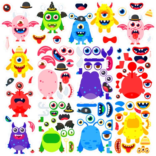 Zayvor 36 Sheet Monster Make Your Own Stickers for Kids, Make-a-Face Stickers, Mix and Match Stickers Sheet Craft Sticker, Gift, Party Favors, School Reward, Valentines Halloween Games