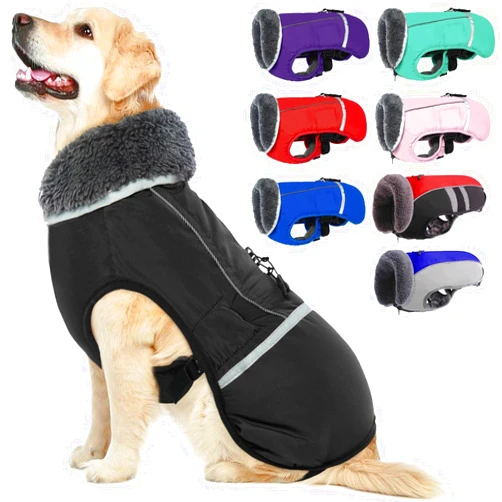 QBLEEV Warm Dog Coat Reflective Dog Winter Jacket，Waterproof Windproof Dog Turtleneck Clothes for Cold Weather, Thicken Fleece Lining Pet Outfit，Adjustable Pet Vest Apparel for Small Medium Large Dogs Black