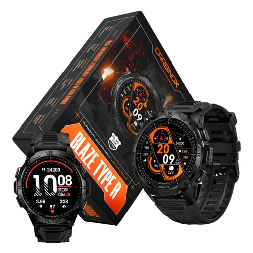 CARBINOX Blaze Smart Watch with GPS (Sport Mode), Rugged Fitness Tracker Waterproof IP69K, Compatible with Android and iOS, 170+ Sports Modes, Gorilla Glass Screen, Make/Receive Calls (Round)