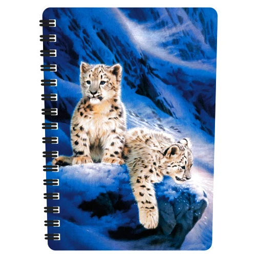 3D LiveLife Jotter - Snow Leopard Cubs from Deluxebase. Lenticular 3D Big Cat 6x4 Spiral Notebook with plain recycled paper pages. Artwork licensed from renowned artist Joh Naito