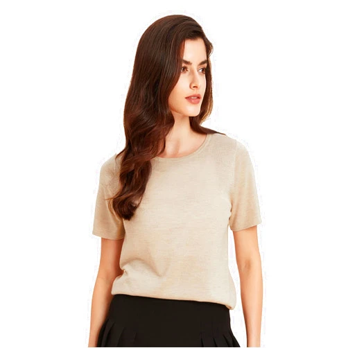 GreenMount Women's Silk Cashmere Round Neck T-Shirt Stretchy Basic Tee Summer Tops for Women