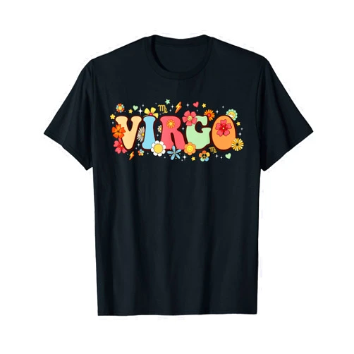 Floral Horoscope Astrology Lover Kids Men Women Groovy Virgo Zodiac Sign August And September Birthday T-Shirt
