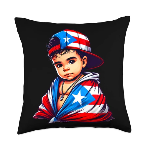 Llego El Boricua Puerto Rican Prince Baby Boricua Kid Blanket Flag Hat Cute Throw Pillow