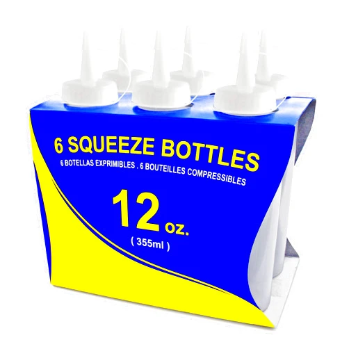 New Star Foodservice 26146 Squeeze Bottles, Plastic, 12 oz, Clear, Pack of 6