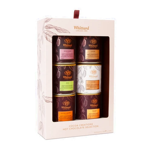 Whittard of Chelsea - Cocoa Creations Hot Chocolate Gift Set - Milk Chocolate Mix & White Chocolate Mix, Vegetarian, Baking Cocoa (6 flavors, 1ct)