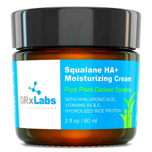 QRxLabs Pure Plant-Based Squalane HA+ Moisturizing Cream with Hyaluronic Acid – Organic ECOCERT Approved USDA Certified Squalane Derived from Sugarcane – Moisturizer For Face, Body & Skin - 2 fl / 60 ml