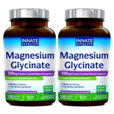 Innate Vitality Magnesium Glycinate 500mg per Capsule, 70mg Elemental Magnesium, 240 Vegetarian Capsules, Non-GMO & No Gluten, Supports Muscle, Nerve & Heart Health, 8-Month Supply Total