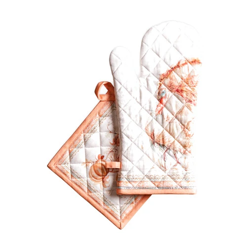 Maison d' Hermine Oven Mitt + Pot Holder 100% Cotton Heat Resistant Kitchen Oven Gloves (7.5