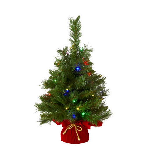 National Tree Company 24 in Pre-Lit Majestic Fir Artificial Christmas Tree, 35 Multicolor Lights, 71 Tips, Timer, Red Cloth Base, Green