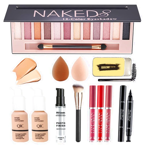 Rentonz All in One Makeup Kit for Women Full Kit, Professional Makeup Kit Set, Includes 12 Colors Eyeshadow Palette, Foundation, Face Primer, Lipstick Set, Eyebrow Soap Kit, Winged Eyeliner Stamp, Waterproof Mascara, Makeup Brush, Makeup Sponge, Makeup Gift Set for Women, Girls & Teens