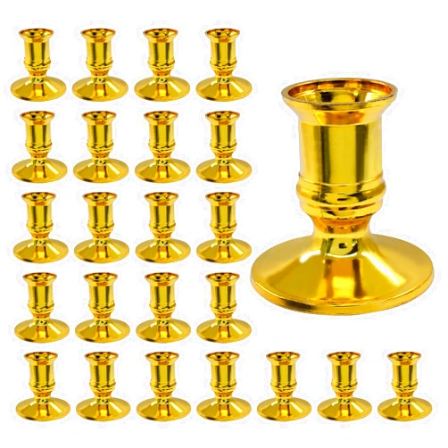 Hordion 24Pcs Taper Candle Holder Gold Plastic Candlestick Holders Decorative Table Centerpiece for Wedding Candlelight Dinner Bridal Showers Party Decor