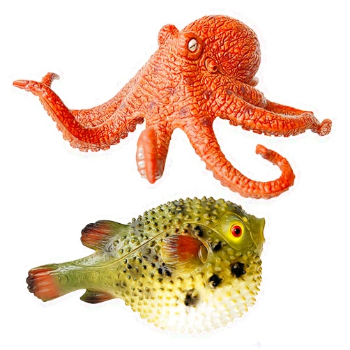 Gemini&Genius Pufferfish and Octopus Toys for Kids, Sea Animals Action Figure Set, Pufferfish and Octopus Hard Plastic Figurines, Sea Life Educational Gifts, Play&Display, Collection Models for Kids