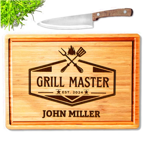 GIFTS TO ENGRAVE Personalized Grill Cutting Board for Men, Customized Grill Master Gifts for Dad, Unique Father's Day Gifts for Him, Customizable BBQ Grill Accesories Gift for Barbecue Lovers