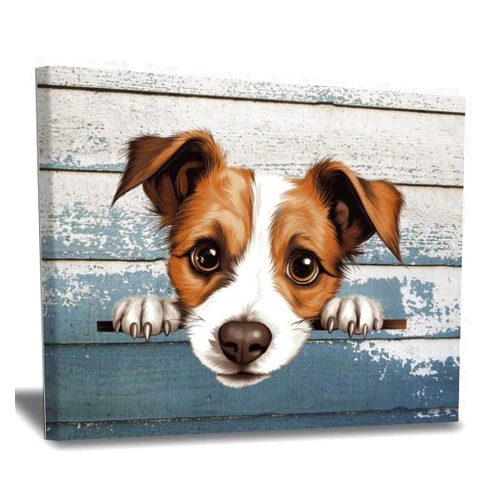 WoGuangis Canvas Print Wall Art Painting Jack Russell Terrier Dog Pet Portrait Canvas Poster Jack Russell Terrier Cute Funny Peeking Dog Puppy Home Wall Decor Hanging Poster for Home 8x12in