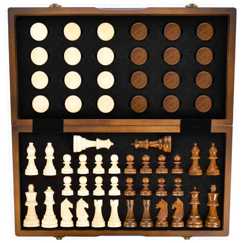 AMEROUS Magnetic Wooden Chess and Checkers Game Set, 15 Inches (2 in 1) Chess Board Games, 2 Extra Queens - Gift Package - Game Pieces Storage Slots, Beginner Chess Set for Kids, Adults