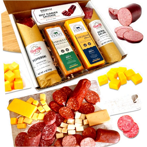 GiftWorld Meat and Cheese Gift Basket – Salami, Pepperoni, Summer Sausage, Cheddar, and Smoked Gouda – Perfect Gourmet Food Gifts for Men, Charcuterie Gifts, Corporate Gifts, Holiday Meat and Cheese Gift Baskets for Christmas Food Gifts, and Birthdays