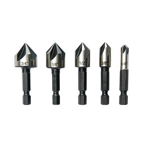 Wesleydrill 5 pcs Countersink Drill Bit Set，82 Degree Counter Sink， Fit for Sink Holes into Most Machinable Metals, Plywood, Softwood, Hardwood, Fiberglass Plastic, Mild Steel