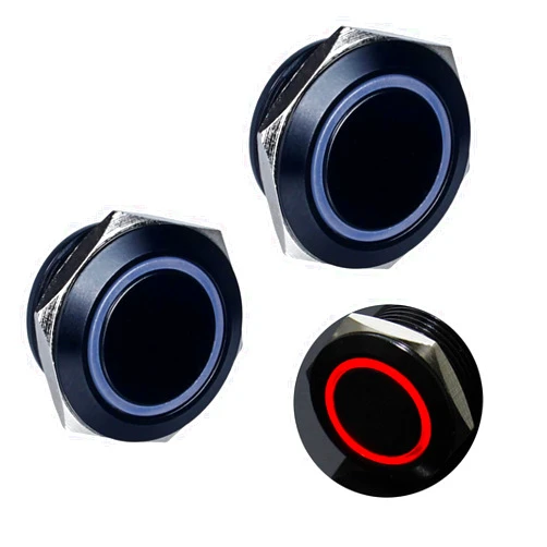 DMWD 2pcs 22mm Momentary Push Button Switch Super Mini Waterproof Metal Black Shell 7/8