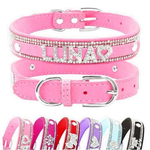 Senristar Crystal Dog Collar Personalized with Bling Name,Custom Sparkling Rhinestones Dog Collar for Small Medium Large Dog (XS,Pink)