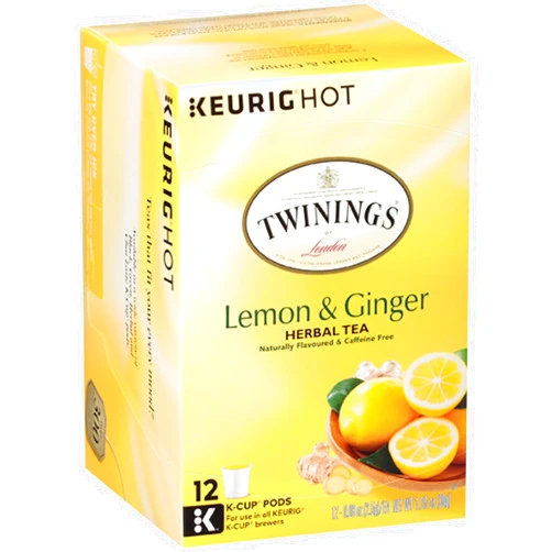 Twinings Tea K-Cups, Lemon & Ginger Tea - Wellness Tea, Naturally Caffeine-Free Herbal Tea K-Cups for Keurig, 12 Count