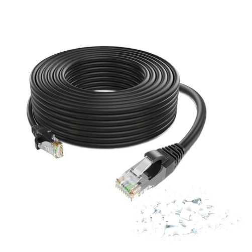 QNECS Cat6 Ethernet Cable with Clips 550 Mhz Ethernet Network Cable- Snagless High Speed Patch Internet Computer Cord- UTP CAT 6 Cable with RJ45 Connector for Home Office Servers [Black - 150 Ft]