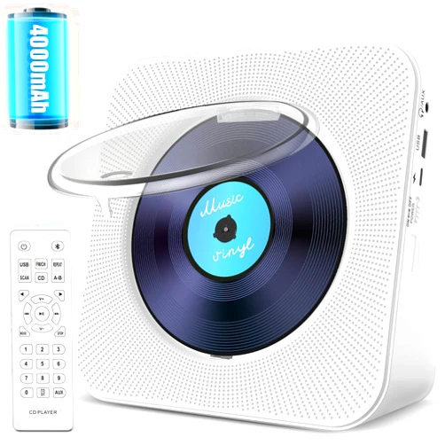 Gracioso Portable CD Player with Bluetooth: 4000mAh Recheageable Kpop Music Player with HiFi Speaker,Remote Control,LCD Display,Sleep Timer,Headphone Jack, Supports CD/Bluetooth/FM Radio/U-Disk/AUX for Home