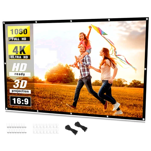 Taotique Projector Screen 100 inch, Taotique 4K Movie Projector Screen 16:9 HD Foldable and Portable Anti-Crease Indoor Outdoor Projection Double Sided Video Projector Screen for Home, Party, Office, Classroom