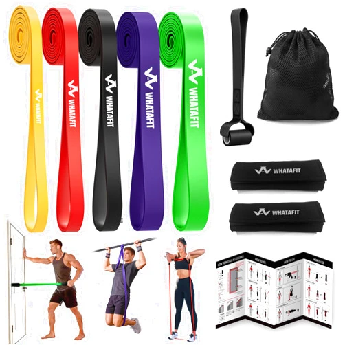 WHATAFIT Resistance Bands,Pull Up Assist Bands Set with Handles, Exercise & Workout Bands with Door Anchor for Men & Women – Home Fitness Equipment for Strength Training, Stretching