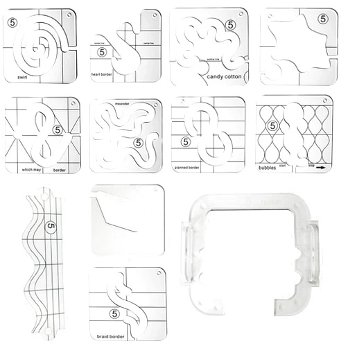YICBOR Free Motion Quilting Template Set with Quilting Frame for Domestic Sewing Machine #FMQ Grip 5