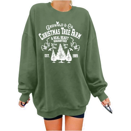 MNLYBABY Christmas Sweatshirt Women Oversized Xmas Tree Farm Graphic Sweater Family Christmas Vacation Pullover Tops