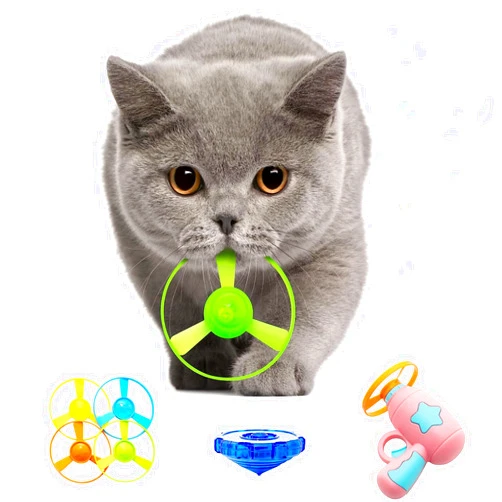 Cooway Cat Fetch Toys, Interactive Flying Cat Toy with 5 Flying Propellers,1 Spinning Tops, Dog Cat Pet Funny Tracks Chasing Toy for Cats (Pink)