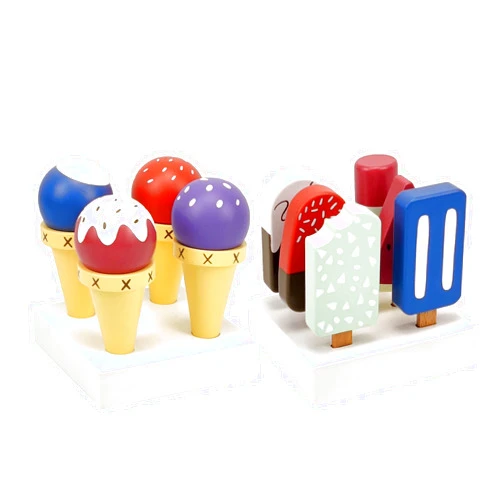IQwistar 12 Pieces Ice Cream Toy Set with Wooden Popsicle Ice Cream Bar Pretend Play Food Accessories for Kids Encourage Role Play and Develops Social Skills for Children 3+