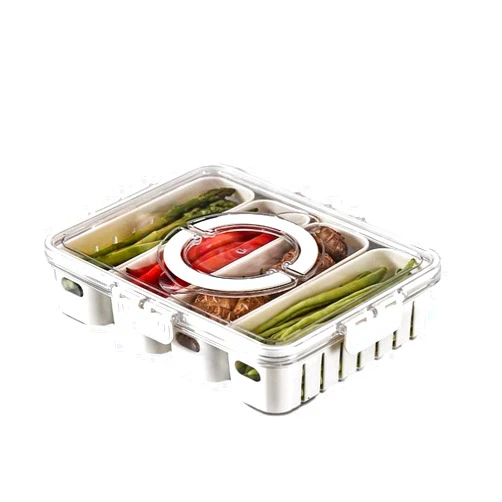 STELLAR SHELF HUB ELEVATE LIVING: STELLAR STYLE Divided Clear Snack Box / Tray with Air Tight Lid and Handle | Organise Fruits,Veggies,Condiments,Spices,Nuts,Snacks,Candies,Meals Elegantly | Portable Companion for Travel & Parties (4)