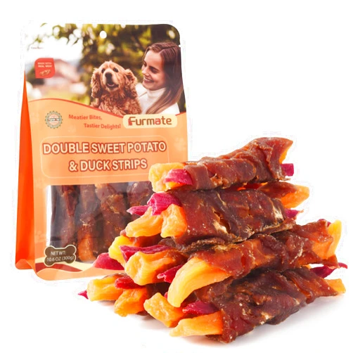 Furmate Dog Jerky Treats Duck Wrapped Orange Purple Sweet Potato, Healthy Dog Snacks High Protein Low Fat, Soft Chews Eliminates Tears, Training Rewards Treats for Small Medium Large Breeds,10.58 oz