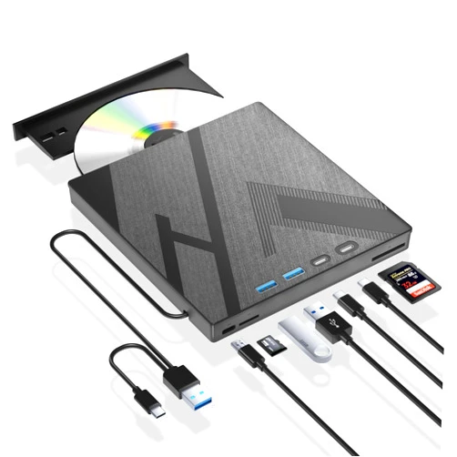 Wbacon 7 in 1 External Blu-ray Drive, USB 3.0 Type-C Optical External Bluray/DVD Drive Burner with SD/TF Port, Support 100G Disc R/W for PC Compatible with Windows XP/7/8/10/11 Mac Laptop Desktop