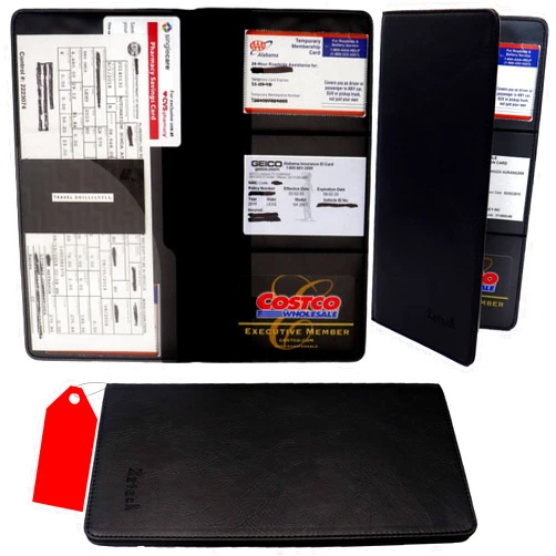 Zzteck Car Registration and Insurance Holder - PU Leather Vehicle Glovebox Visor Organizer Wallet for Auto Paperwork, Car Document Holder Glove Compartment Organizer Black