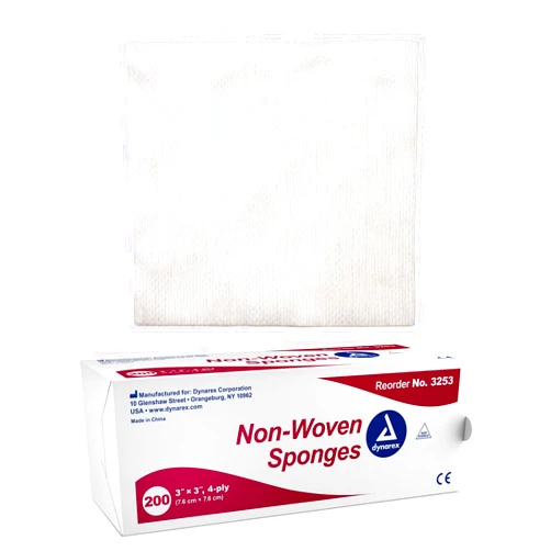 Dynarex Non-Woven Sponges, Non-Sterile, Gauze Sponges, for Cleansing, Prepping and Dressing, Highly-Absorbent and with Less Linting, 4