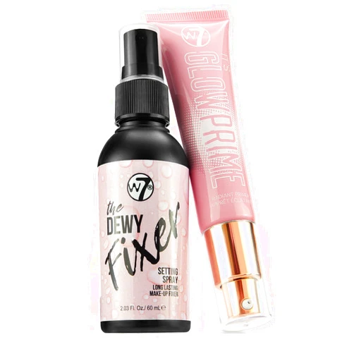 W7 The Fixer Glow Set - Makeup Primer & Setting Spray Duo for Radiant, Dewy Finish - Golden Sheer Coverage, Lightweight & Non-Sticky