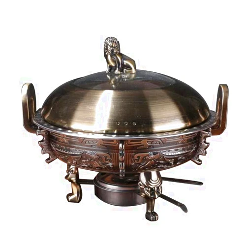 YIFEIWSHH Chinese Fondue,Chinese Charcoal hotpot, Round Chafing Dish Buffet Set with Food Pans, Aluminum Stand, Lid and Fuel Holders for Buffet Weddings Parties, 27x23cm